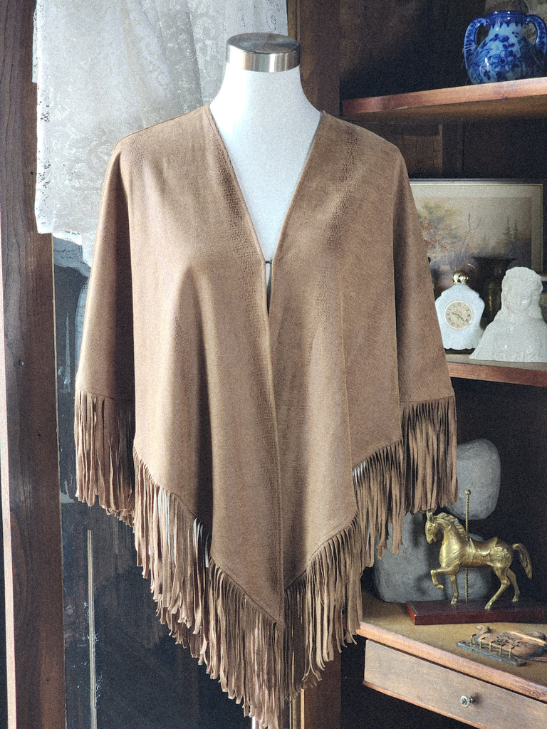 Chicos Faux Suede Fringed Cape Bolero Cover up