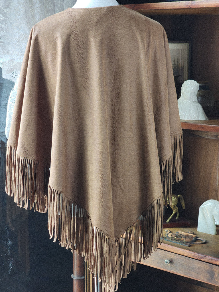 Chicos Faux Suede Fringed Cape Bolero Cover up