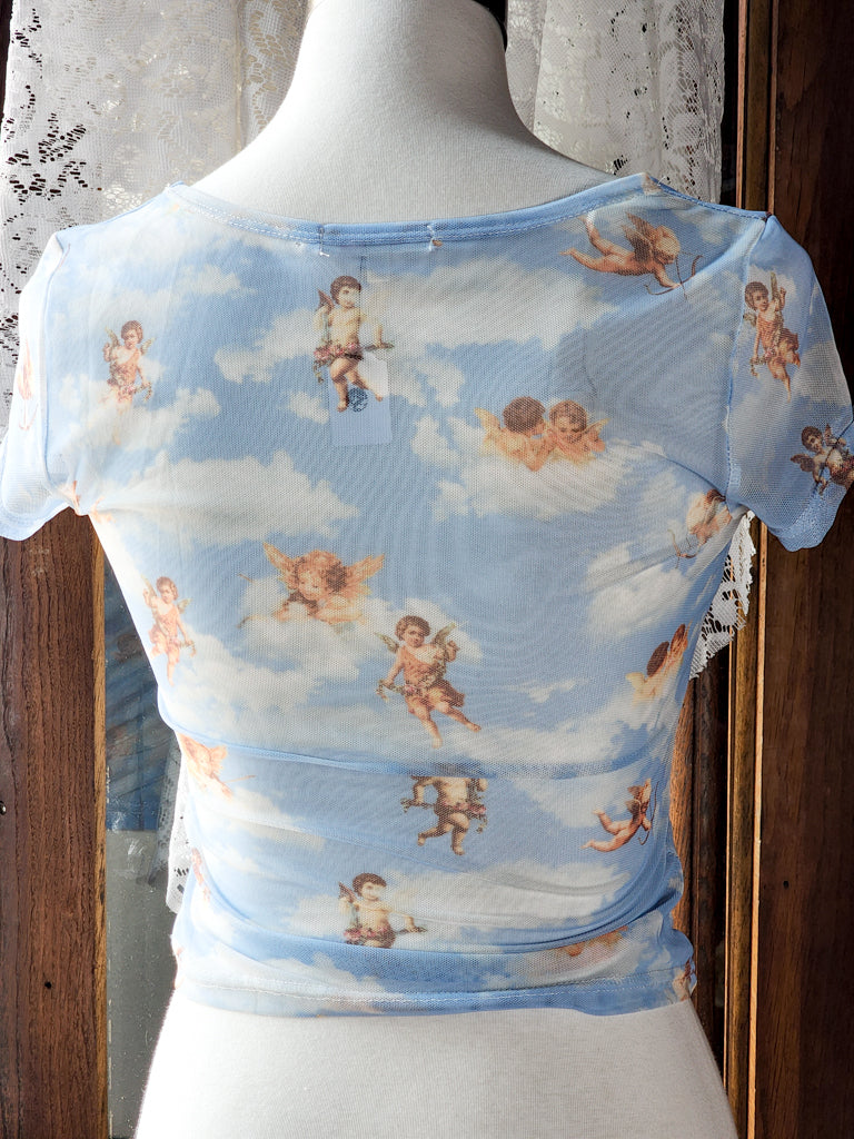 Baby Blue Cherub Mesh Top Tagged M