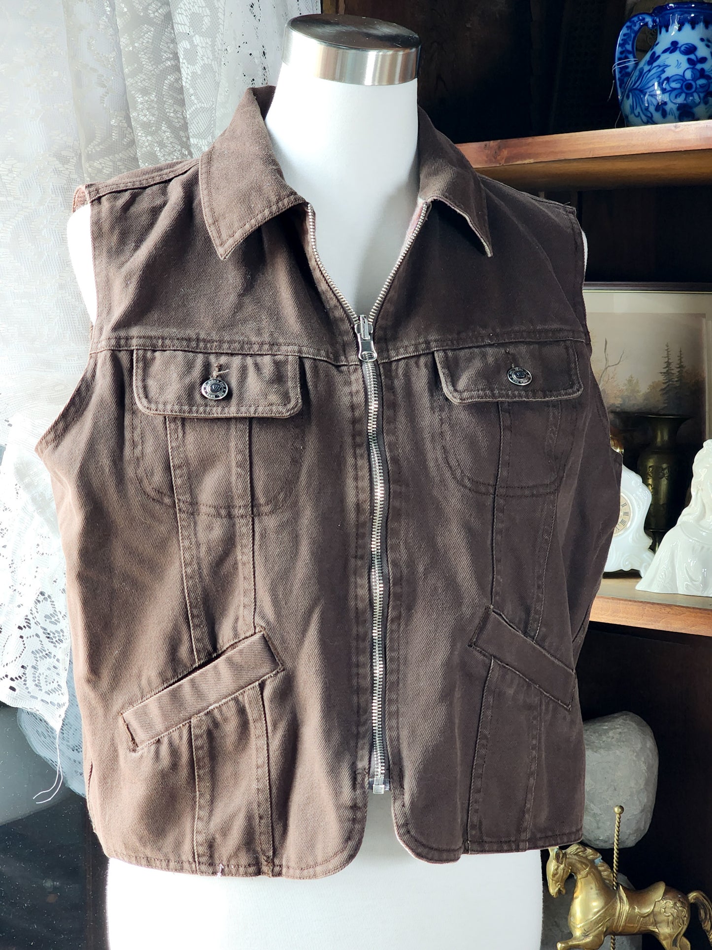 Vtg St. Johns Bay Reversible Brown Denim vest M