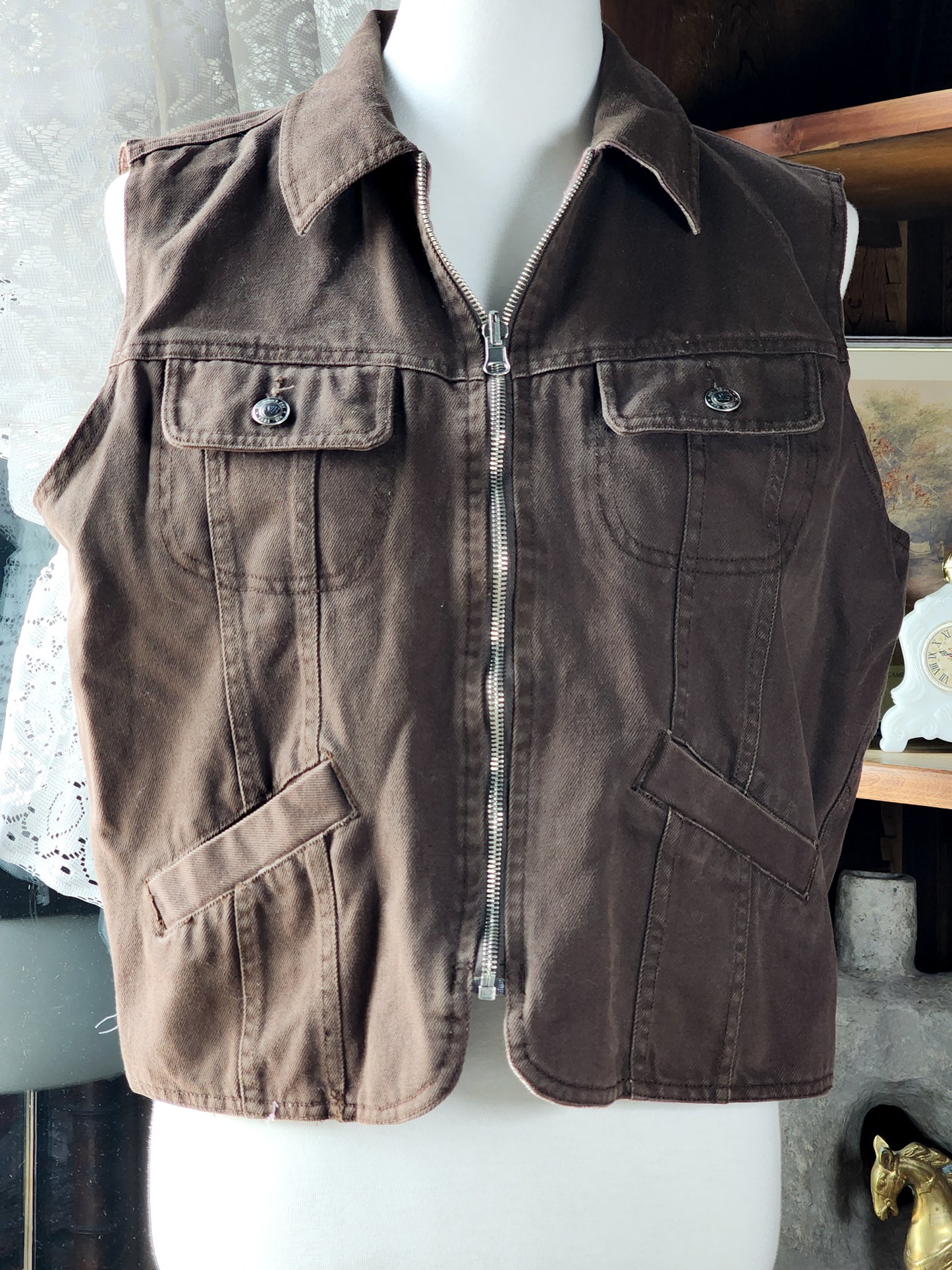 Vtg St. Johns Bay Reversible Brown Denim vest M