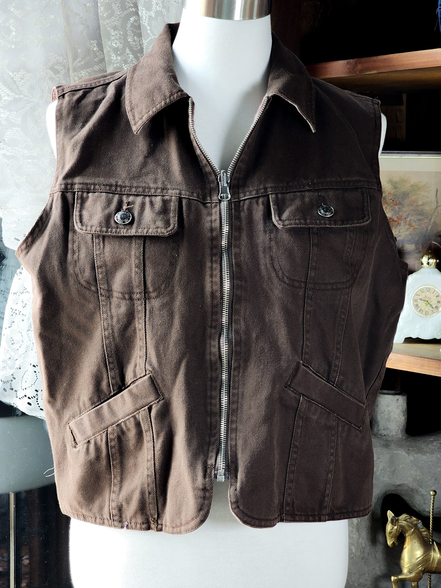 Vtg St. Johns Bay Reversible Brown Denim vest M