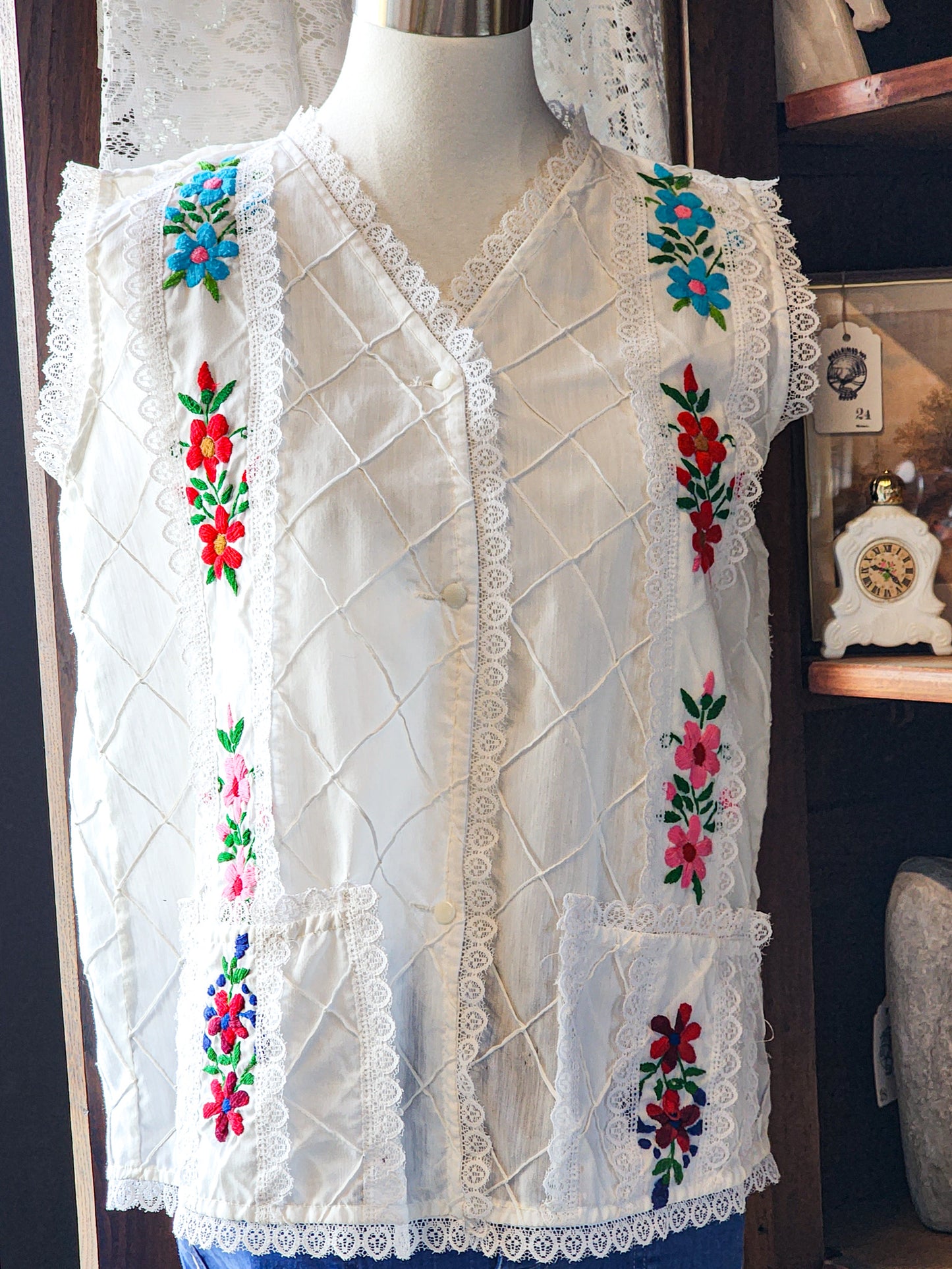 Vintage Hand Embroidered Ethinc Lace Vest No Tag