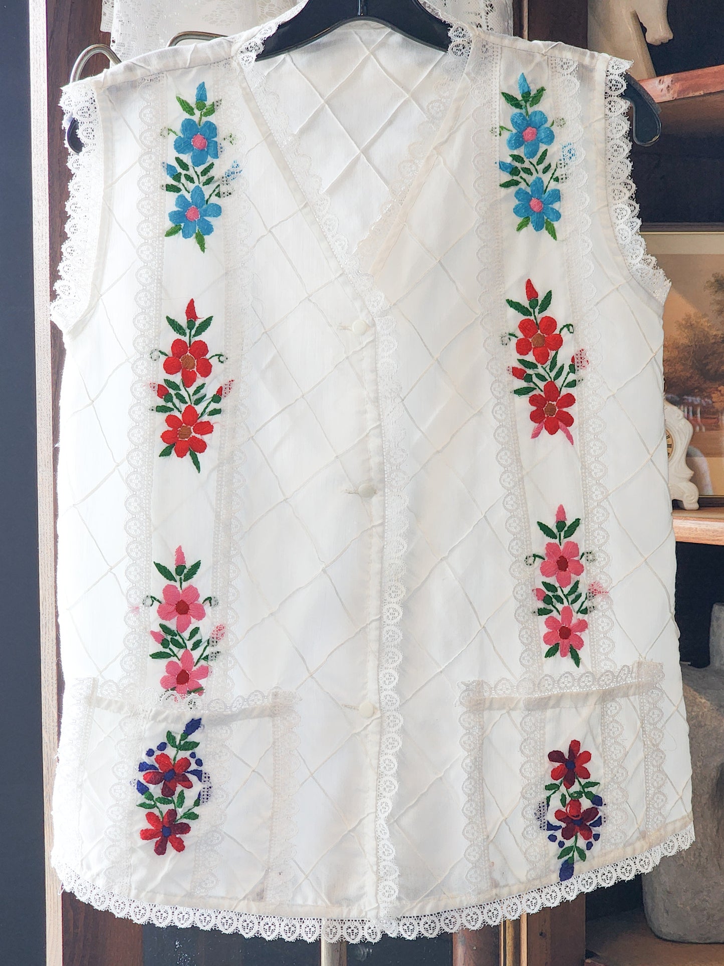 Vintage Hand Embroidered Ethinc Lace Vest No Tag