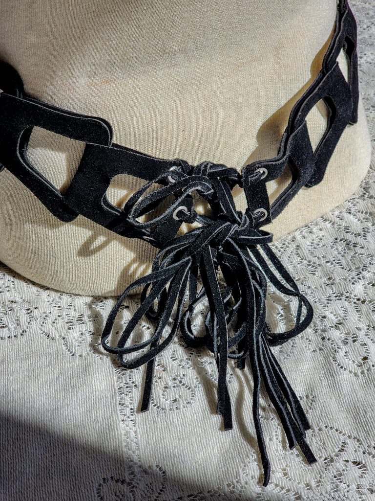 Suede Leather Western Tie Back Chunky Belt