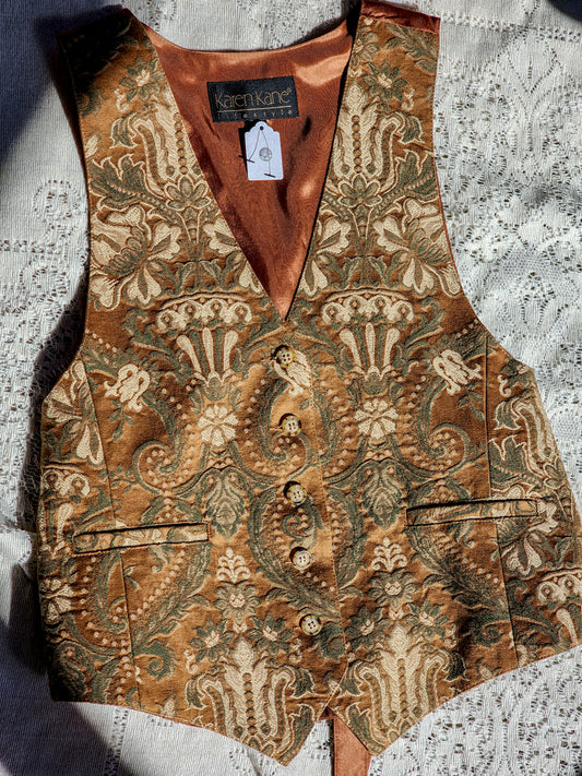 Vtg Tapestry Patterned Vest Tagged M