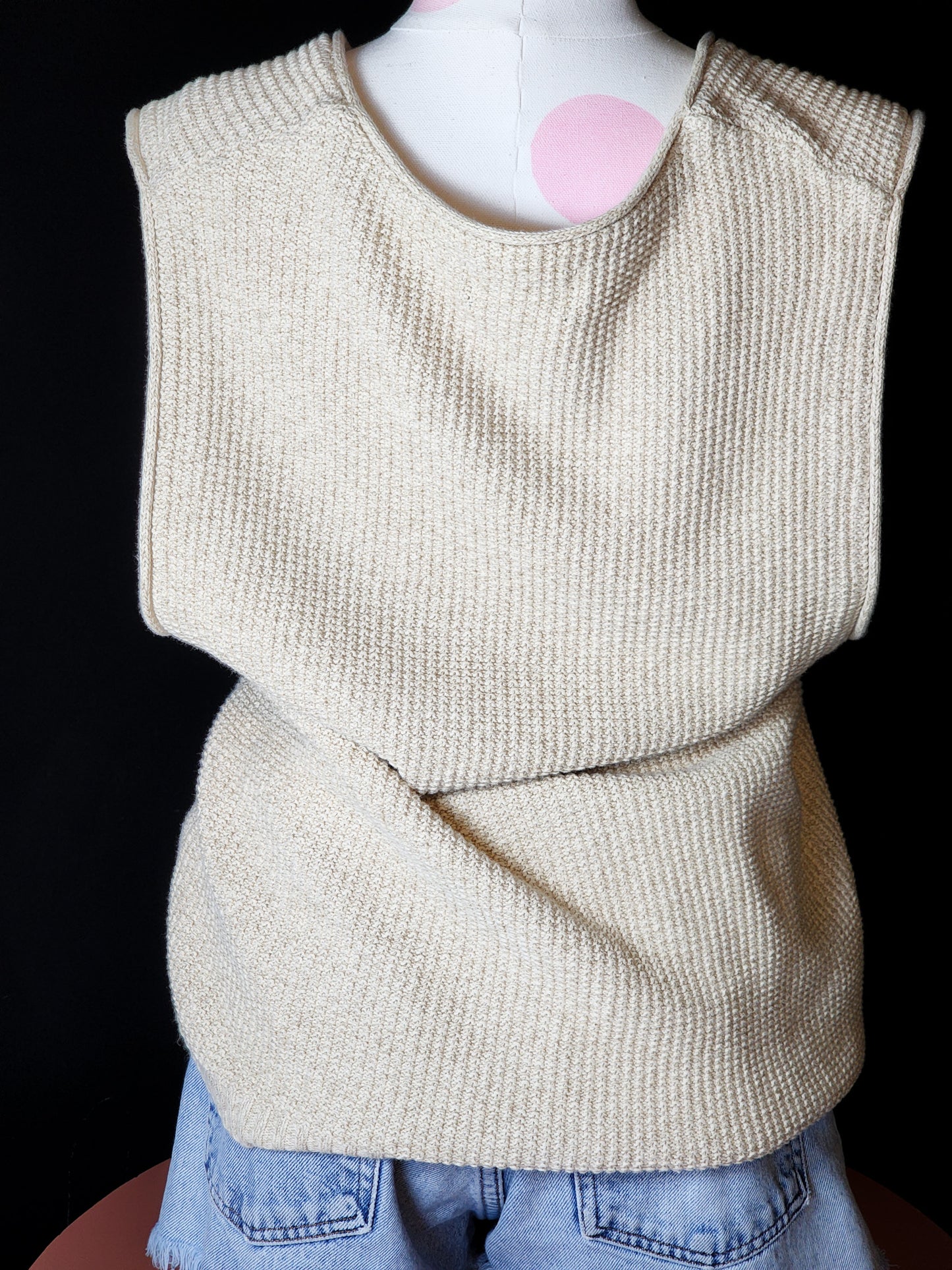 Vtg Cream Cotton Knitted Sweater Vest Tagged M