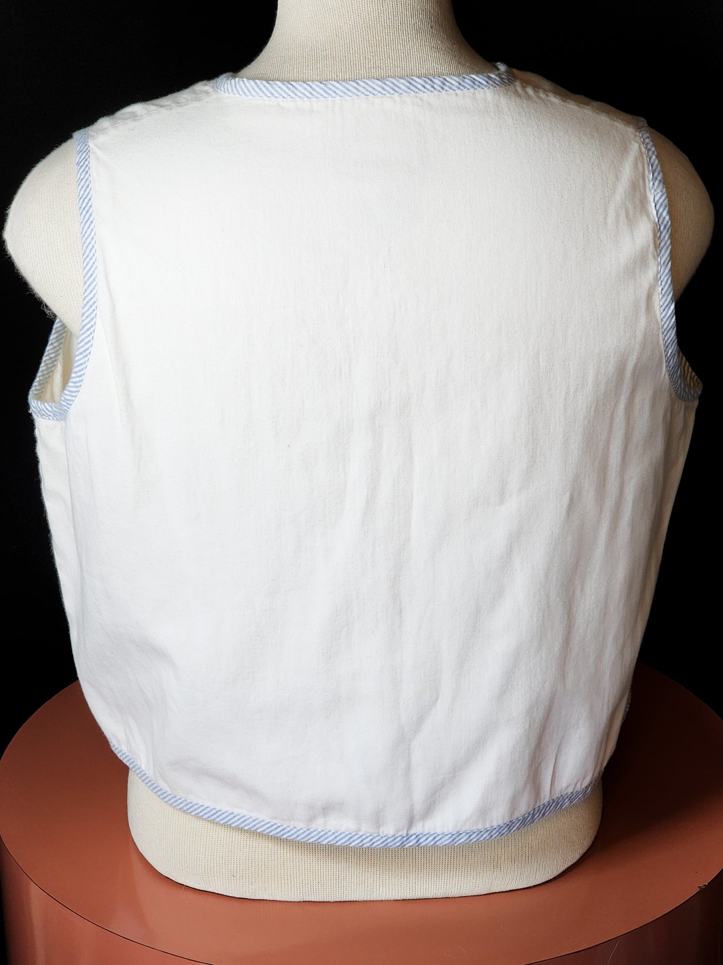 Vtg White Cotton Embroidered Vest Tagged 1X