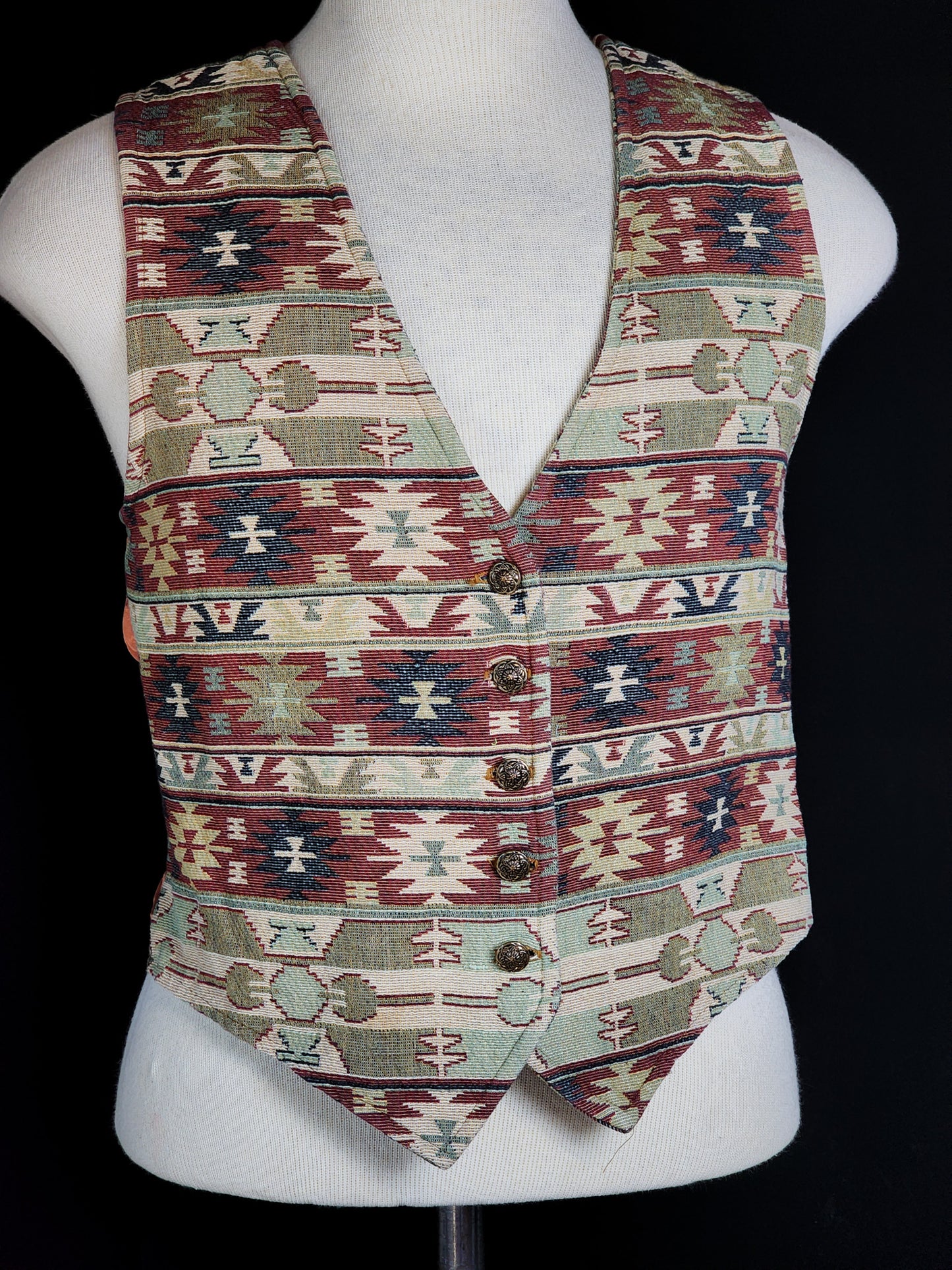 Vtg Western Style Patterned Vest Tagged L