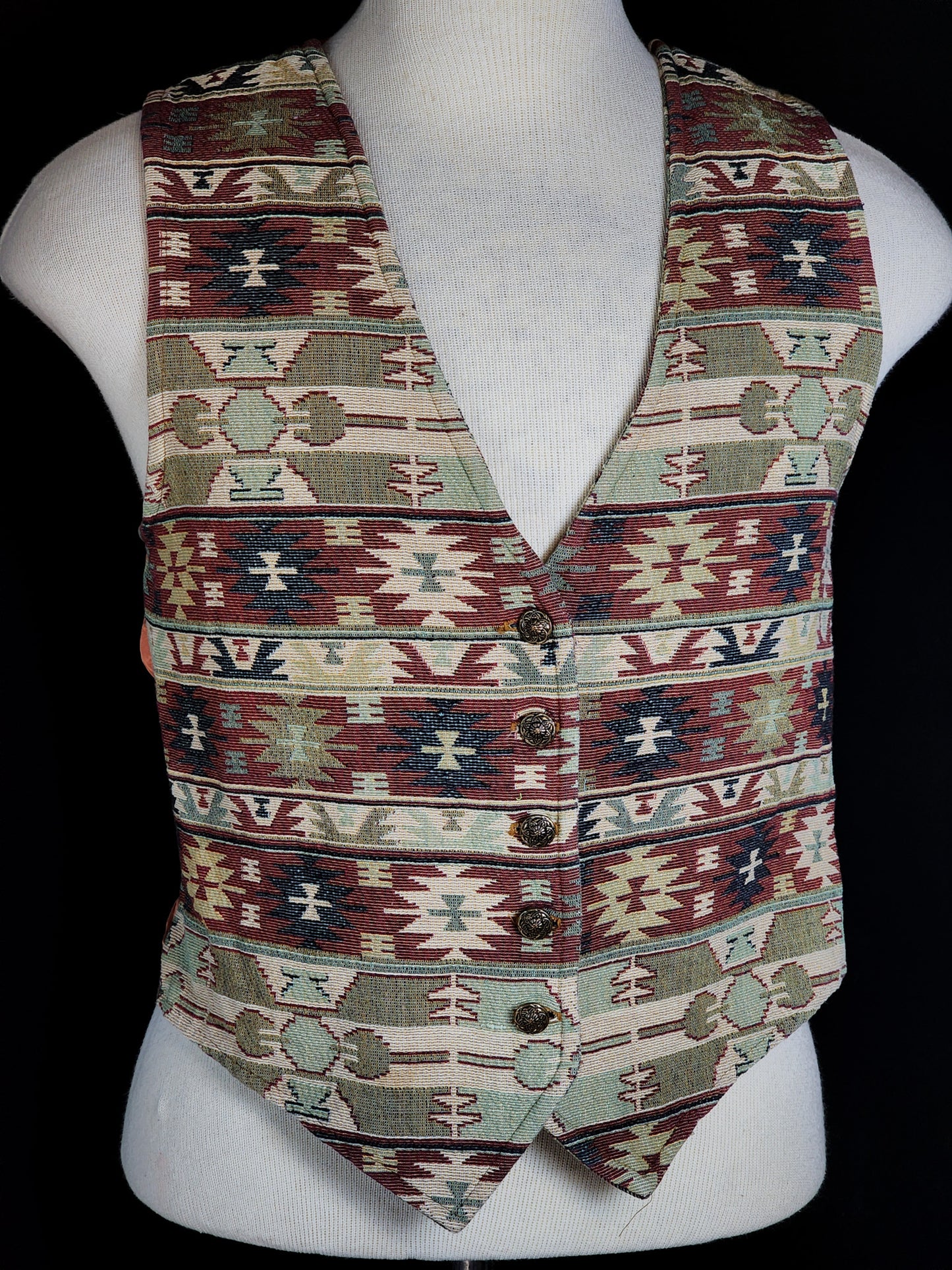 Vtg Western Style Patterned Vest Tagged L