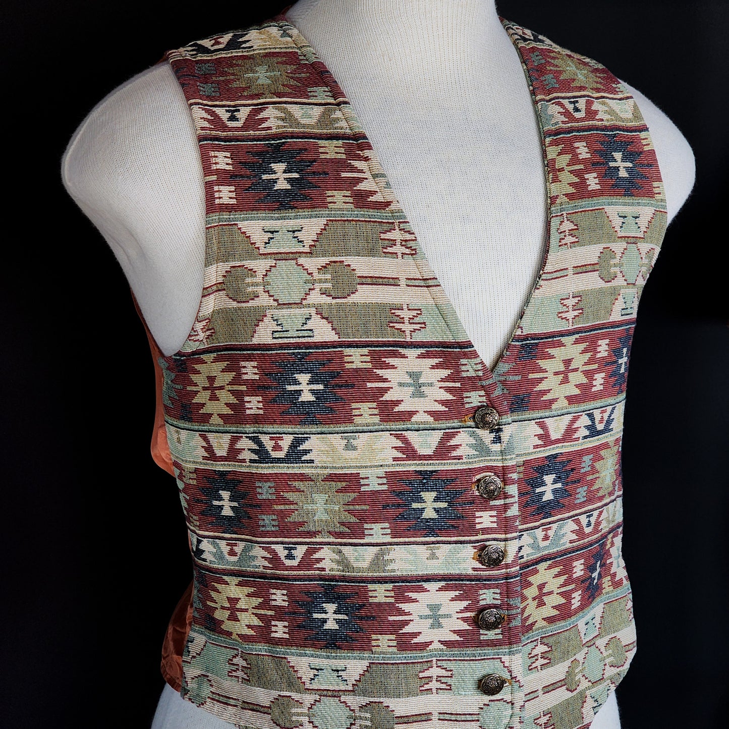 Vtg Western Style Patterned Vest Tagged L