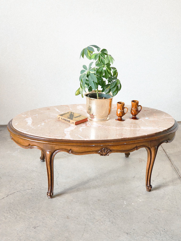 Antique French Provincial Style Marble Stone Coffee Table