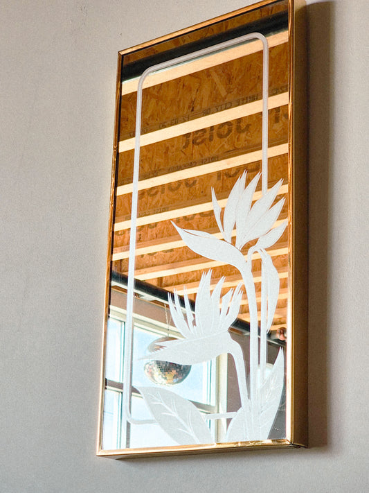 Vtg Postmodern Birds of Paradise Etched Wall Mirror