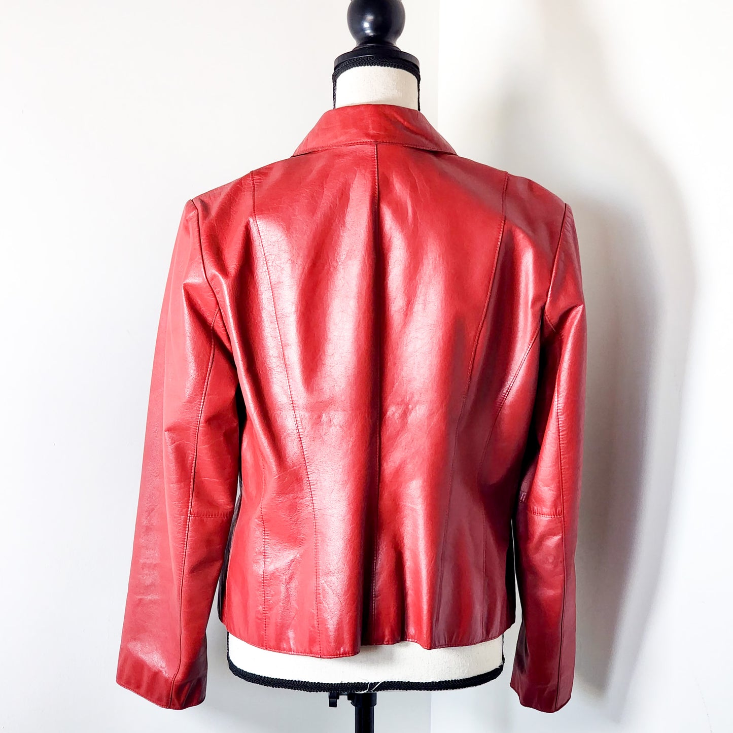 Vtg Red Leather Button-Up Coat Tagged sz 10