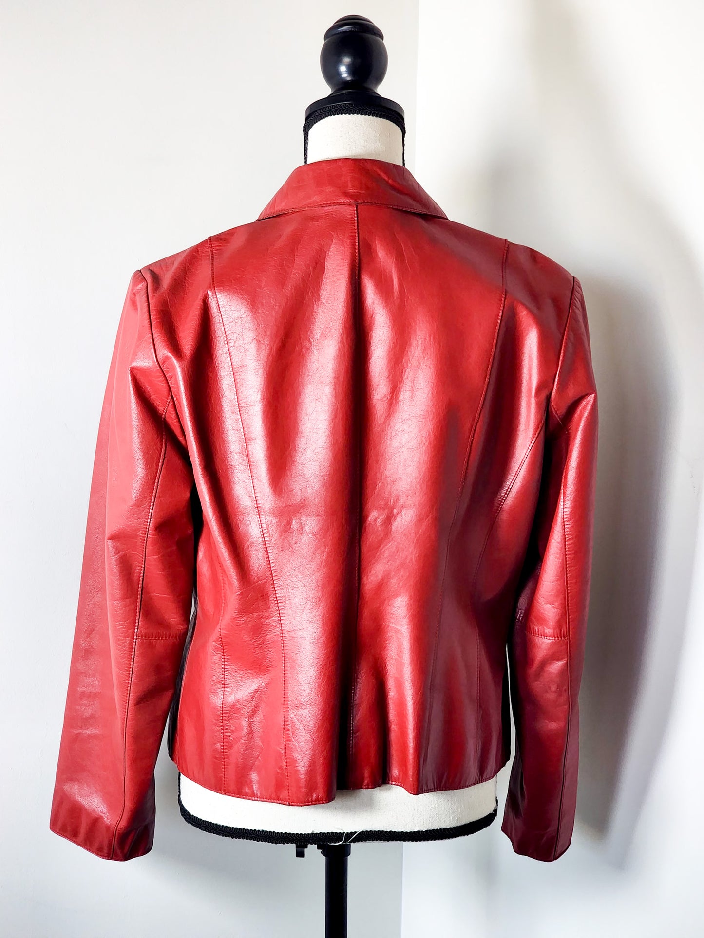 Vtg Red Leather Button-Up Coat Tagged sz 10