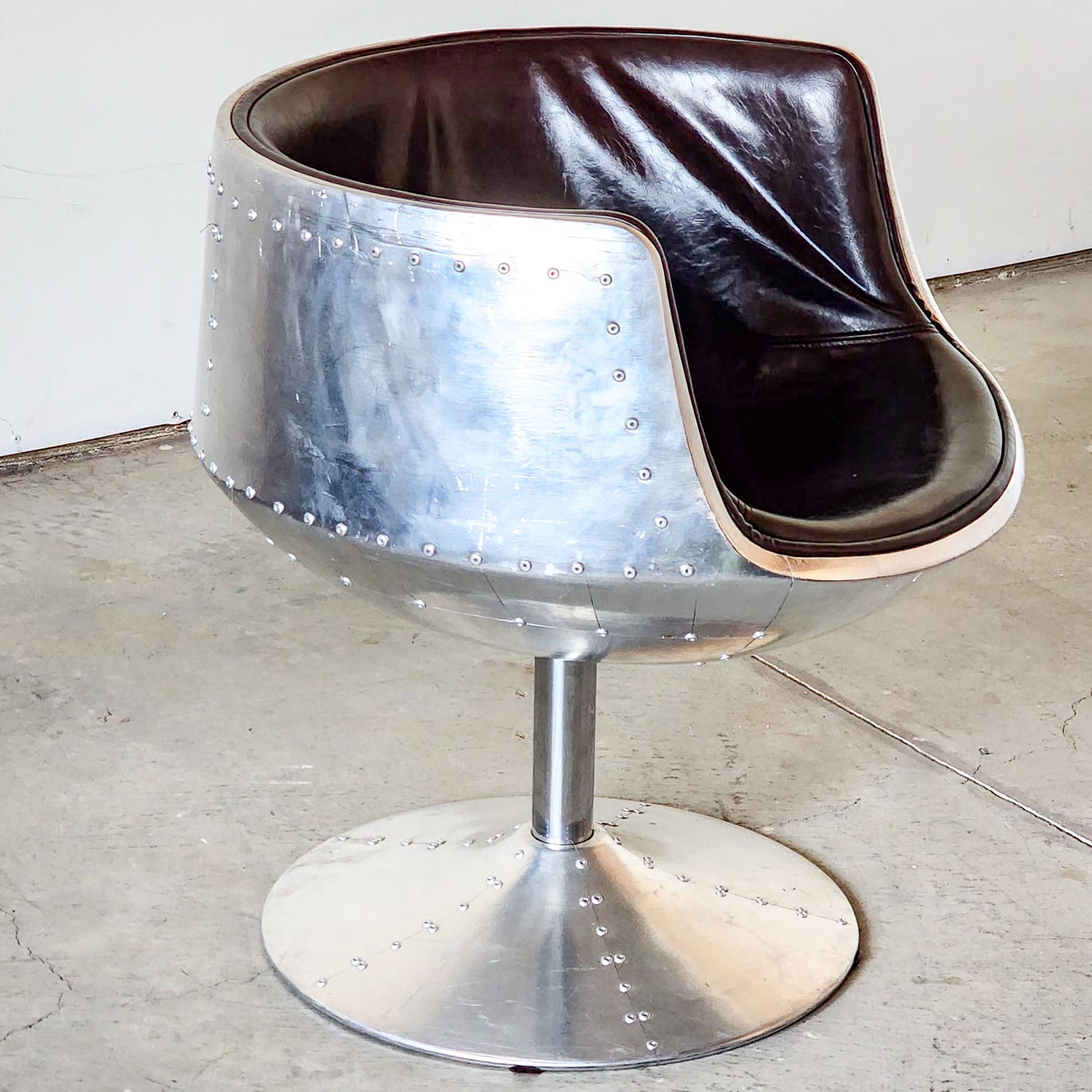 Modern Aviator Style Leather Barrel Chair