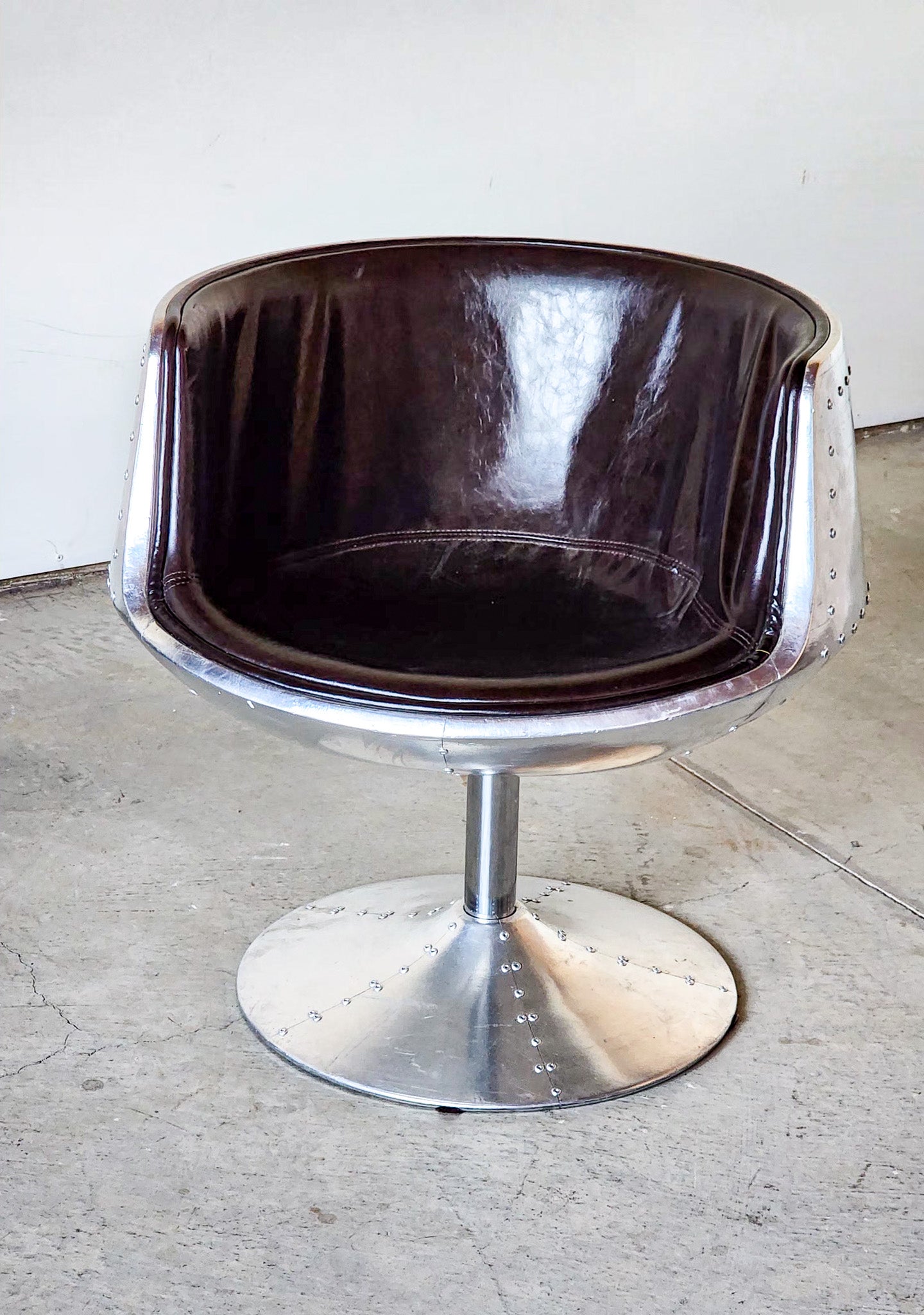 Modern Aviator Style Leather Barrel Chair