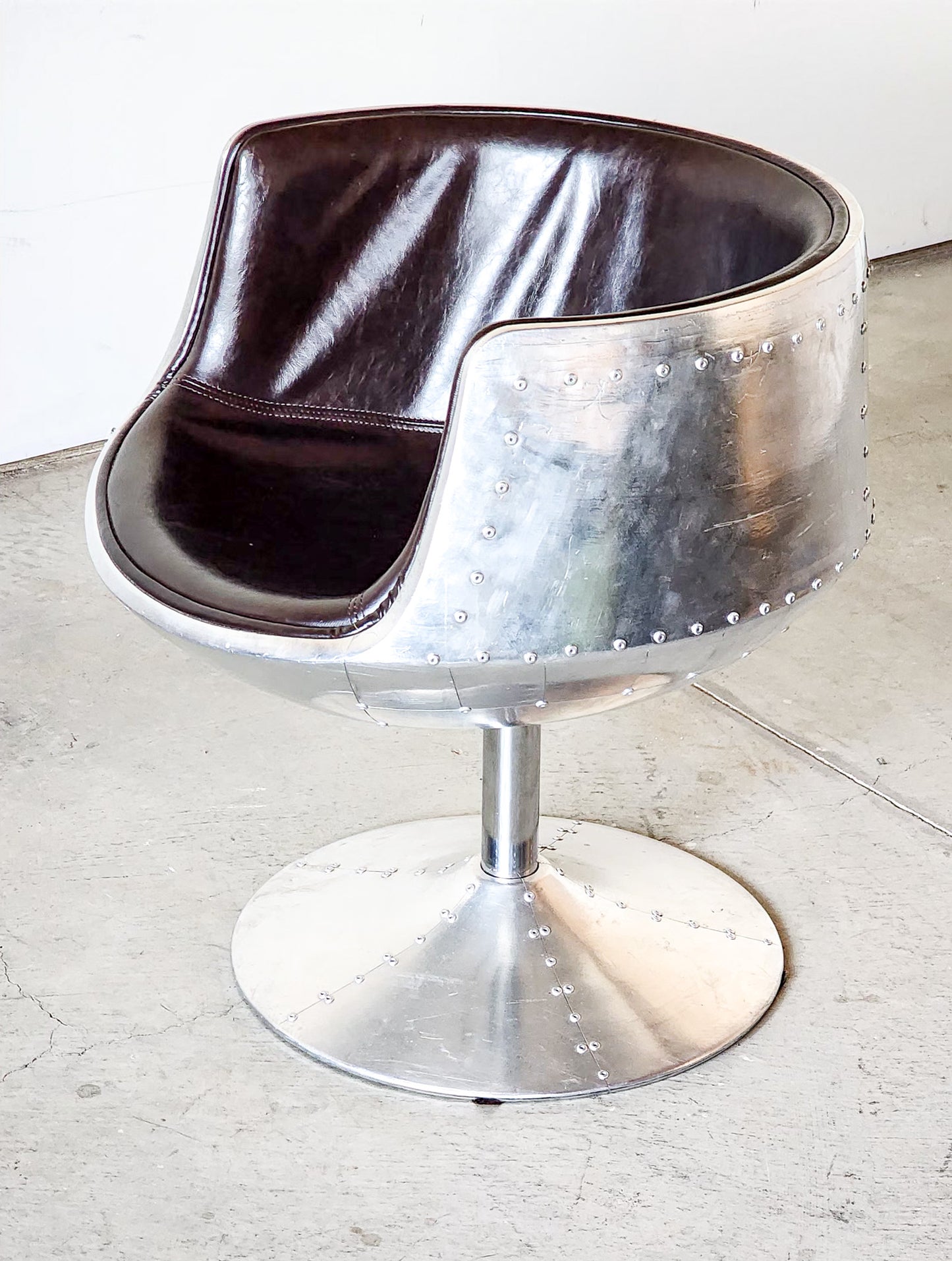 Modern Aviator Style Leather Barrel Chair