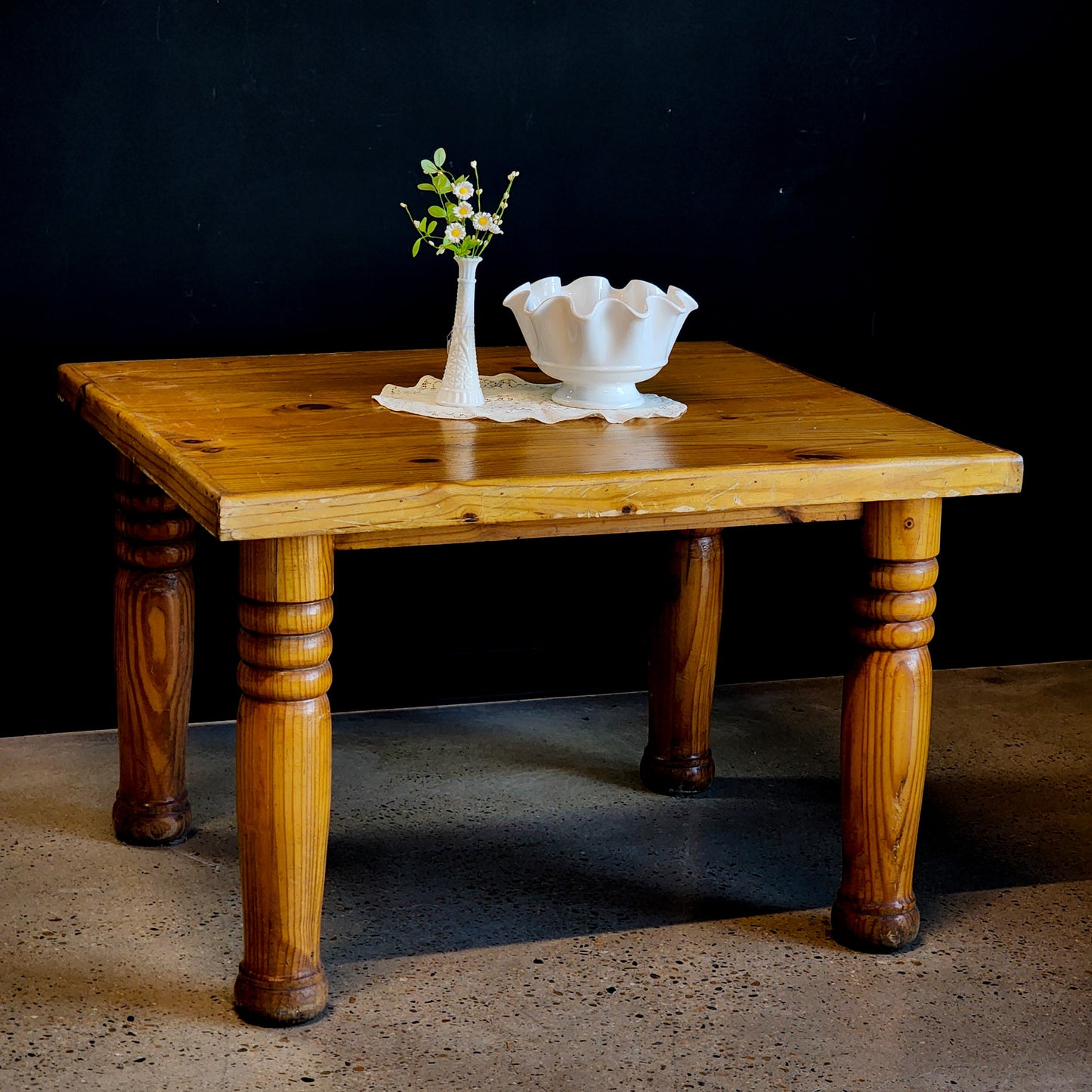 Beautiful Chunky Legged Pine Square Dining Table