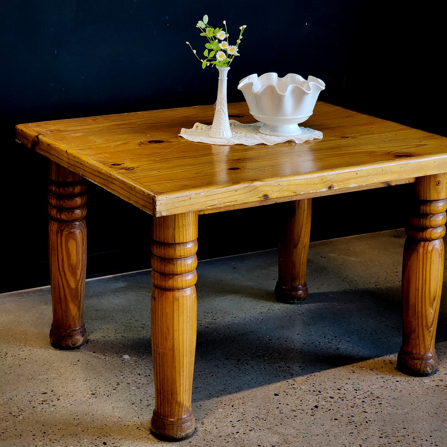 Beautiful Chunky Legged Pine Square Dining Table