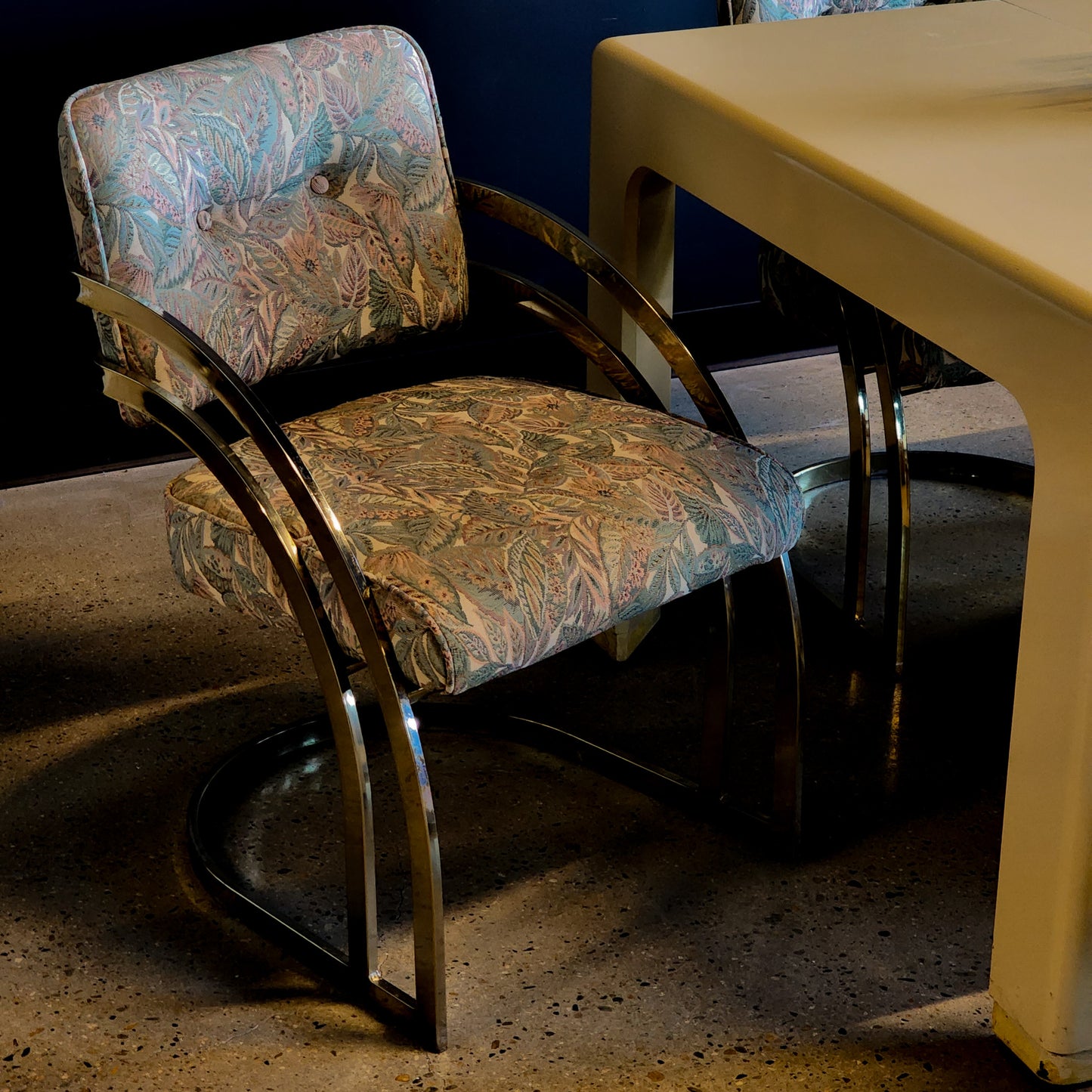 Vintage 1980s Postmodern Creamy Lacquered Dining Set w/ 4 Chairs