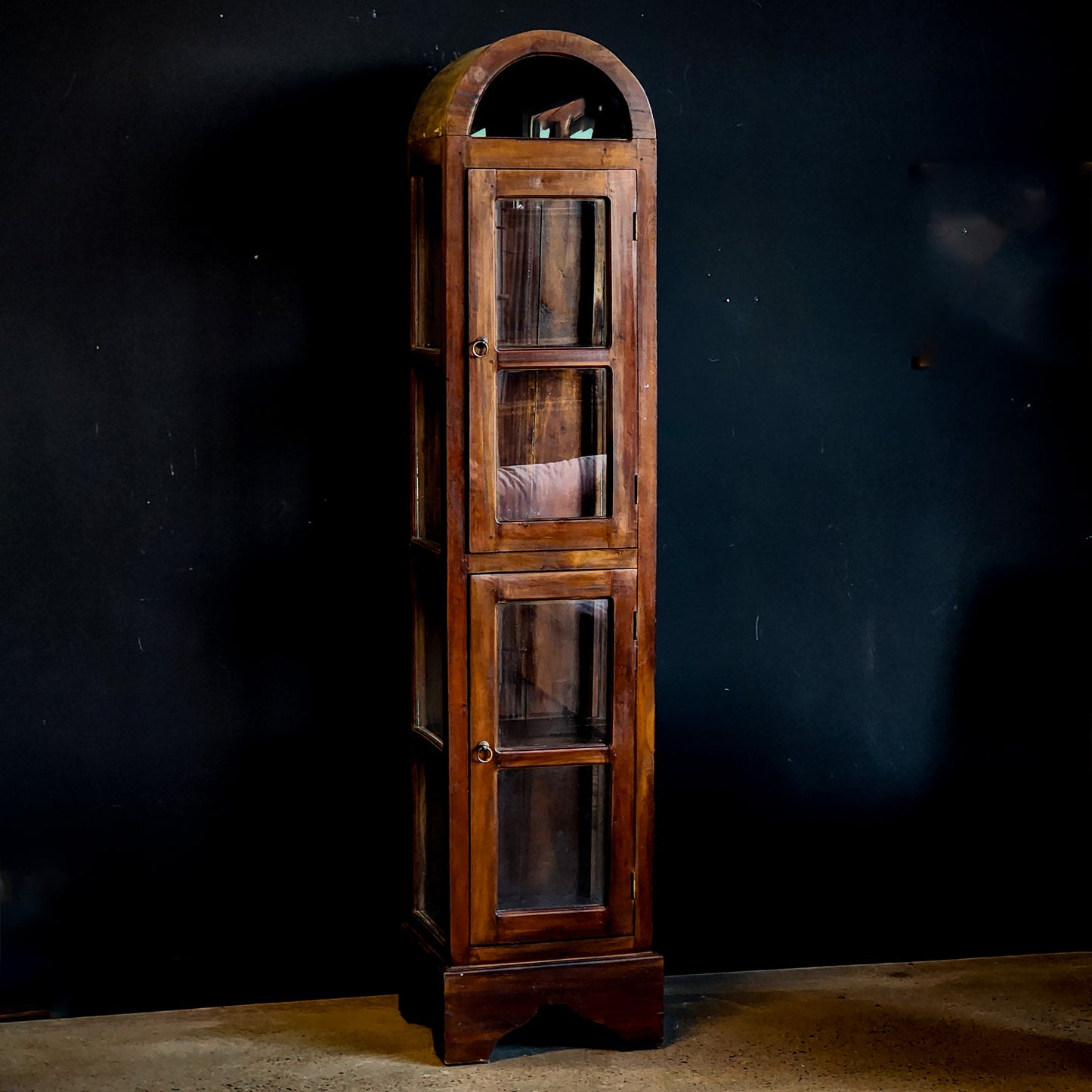 Vintage Arched Three-Sided Glass Cabinet/Curio