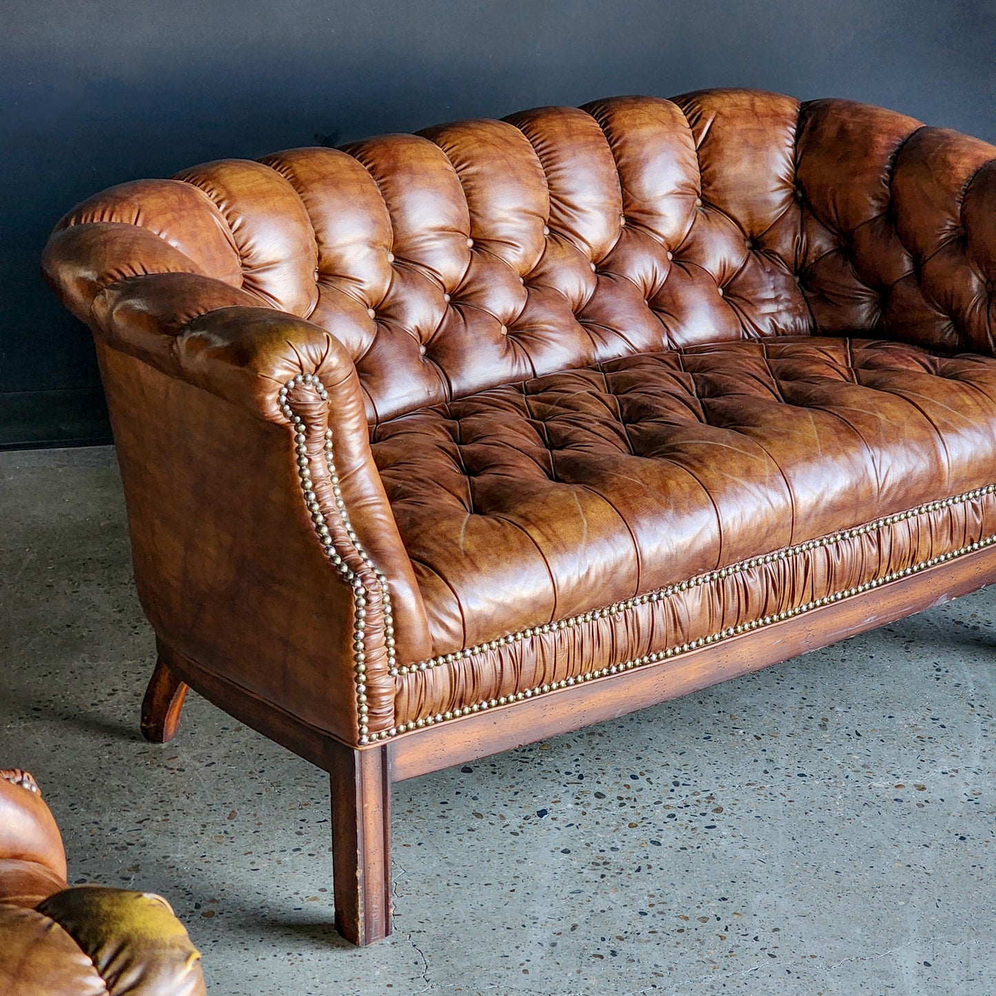 Tufted Faux Leather Loveseat & Barrel Chair Set