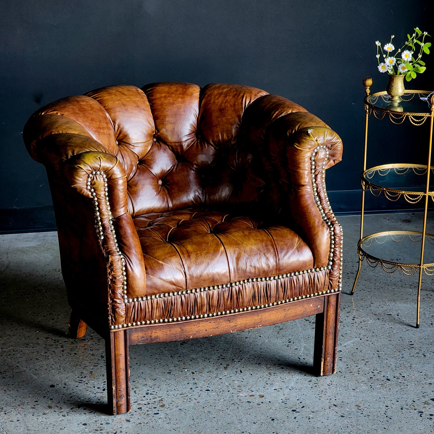 Tufted Faux Leather Loveseat & Barrel Chair Set