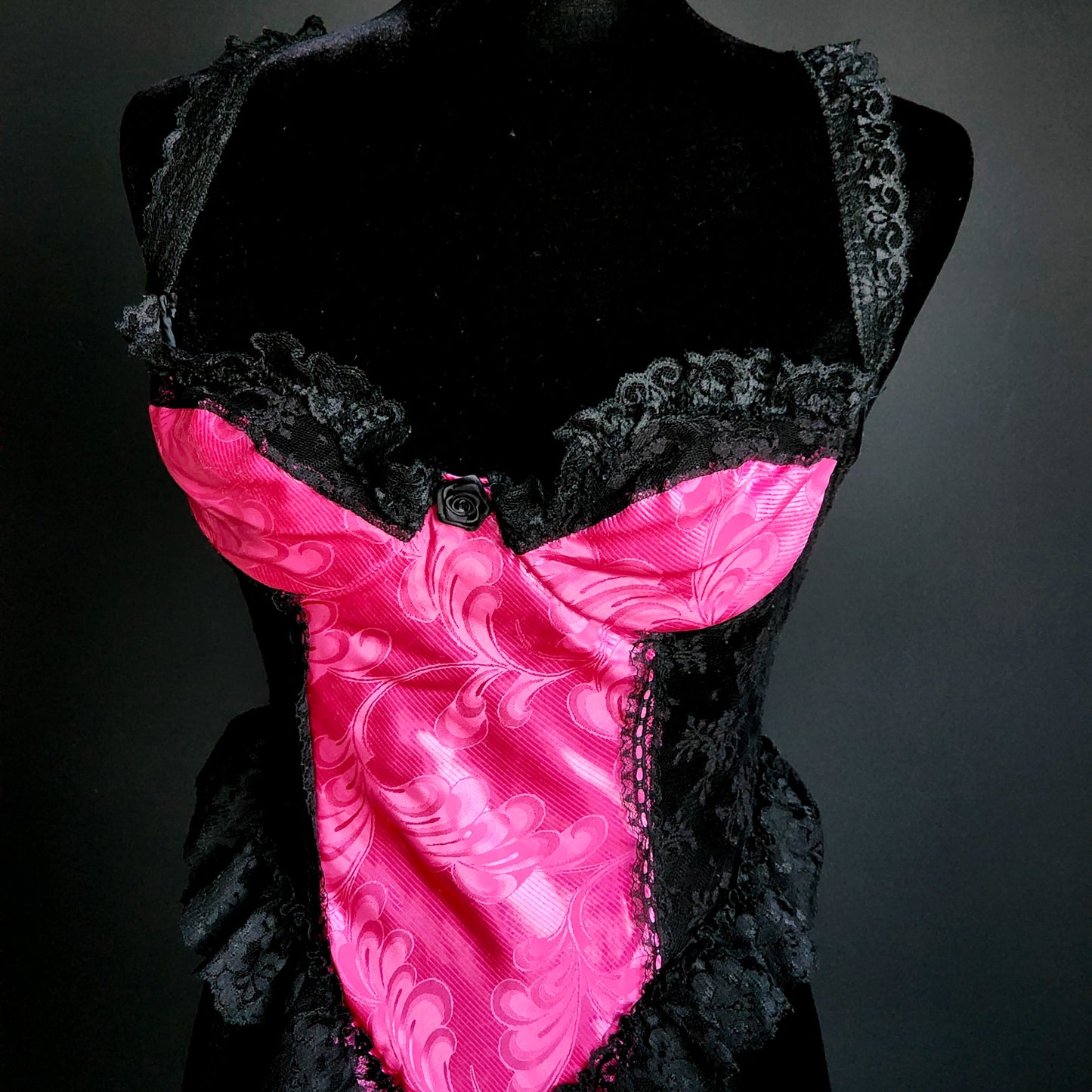 Vintage Madelon Louden Pink & Black Lace Bodysuit (M)