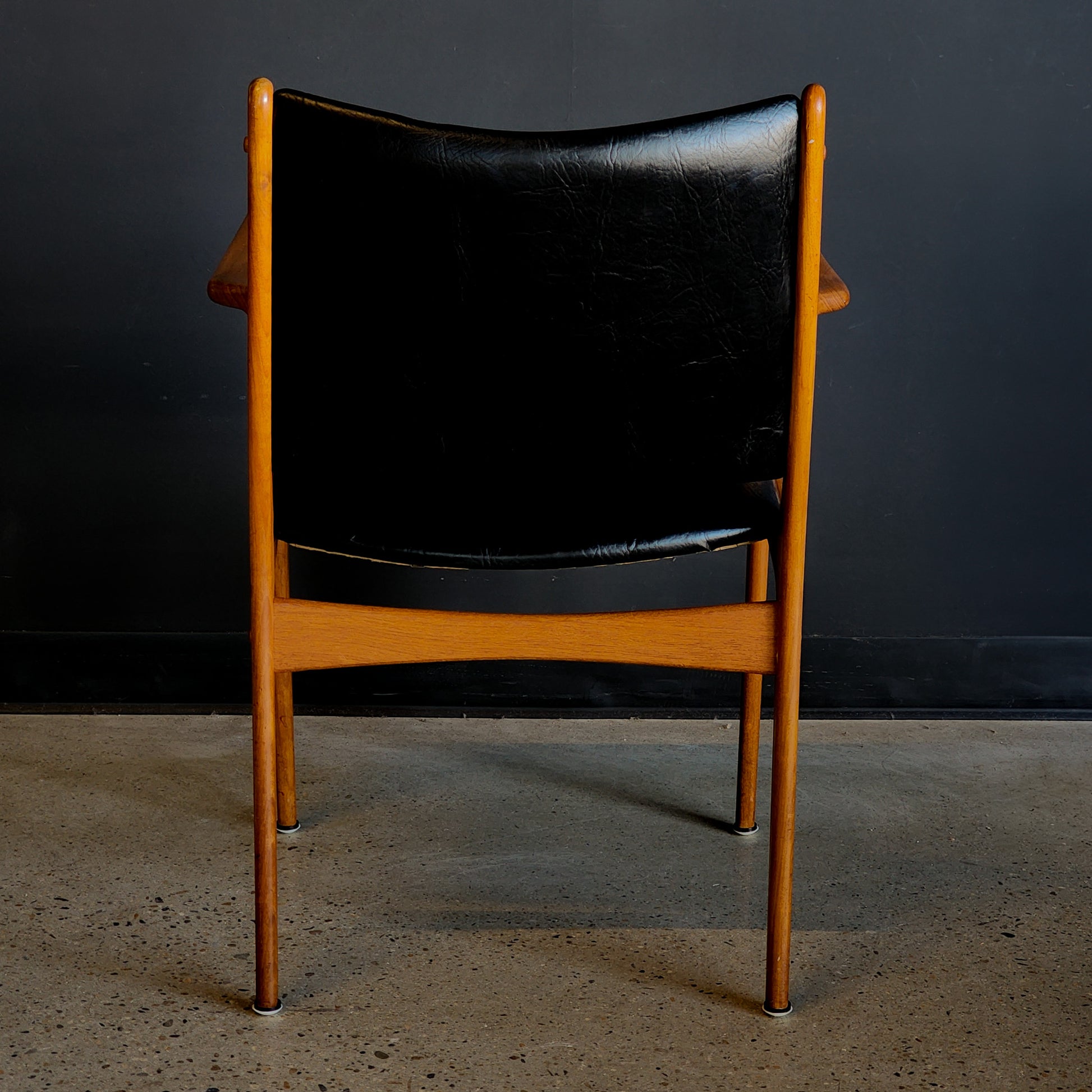 Stunning Mid Century Teak & Black Leather Accent Chair - Reclaimed Mt. Goods