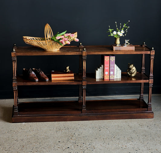 Vintage Oak & Brass Accented Console Table/Stand