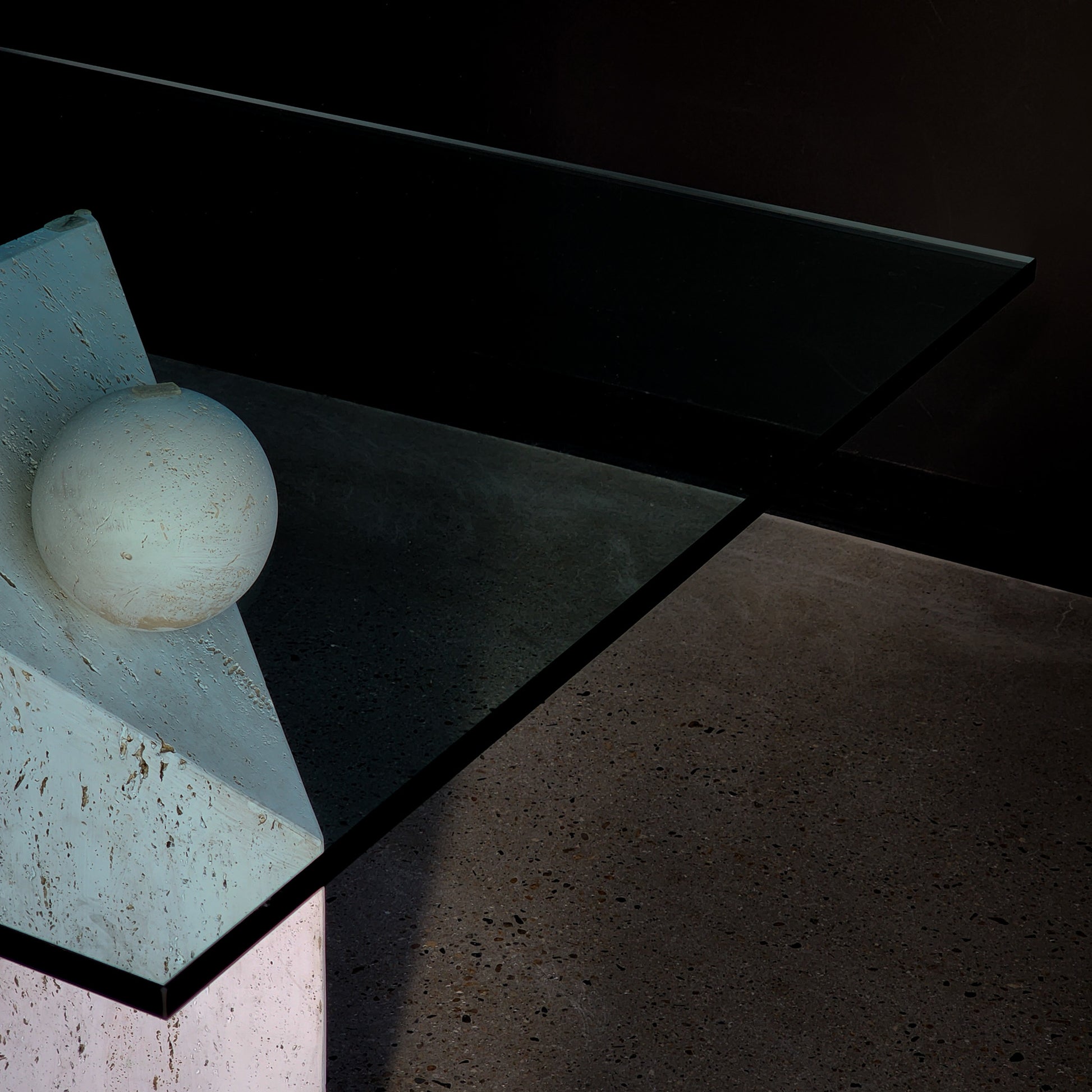 Vintage Postmodern Italian Travertine Stone & Glass Dining Table - Reclaimed Mt. Goods