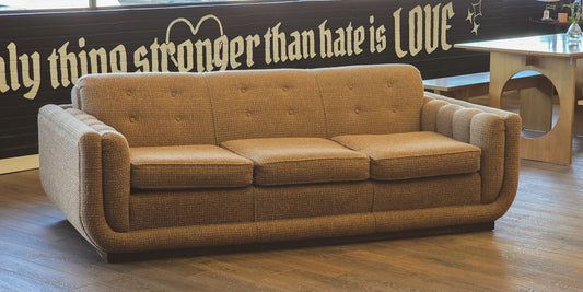 Vintage Mid Century Brown Tweed Fabric Sofa