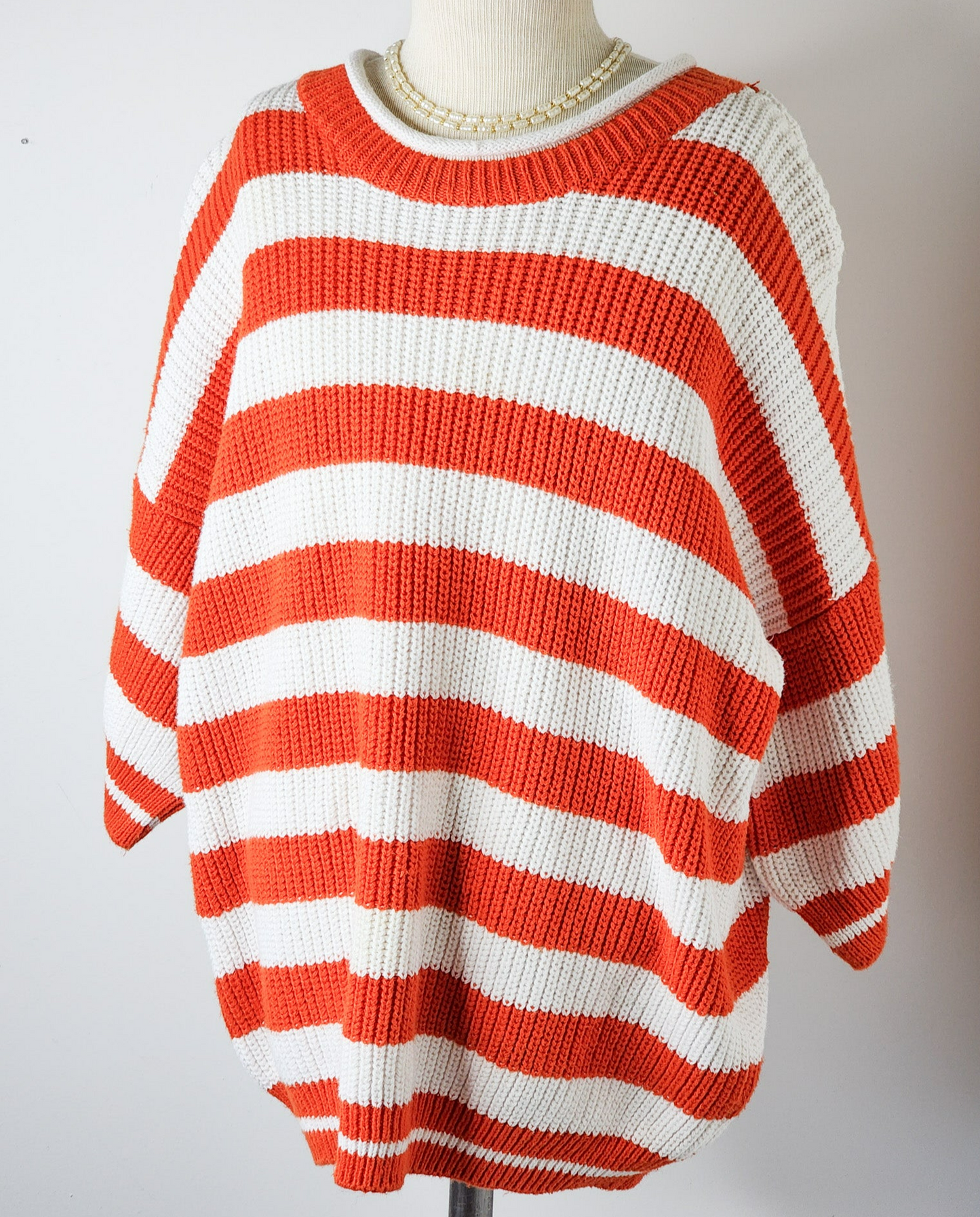 Vtg Chunky Orange Striped Sweater