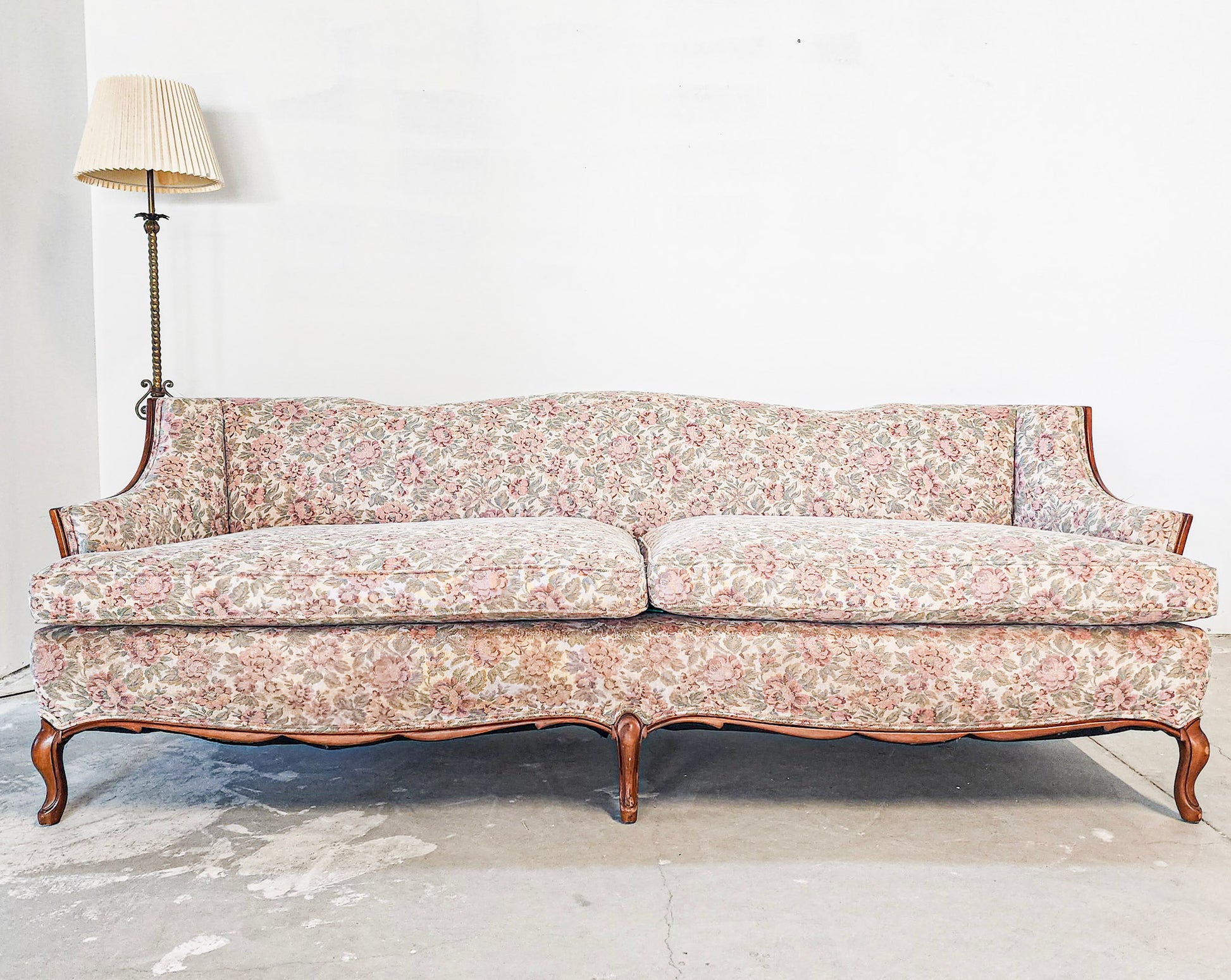 Antique Pink Floral Tapestry Sofa - Reclaimed Mt. Goods