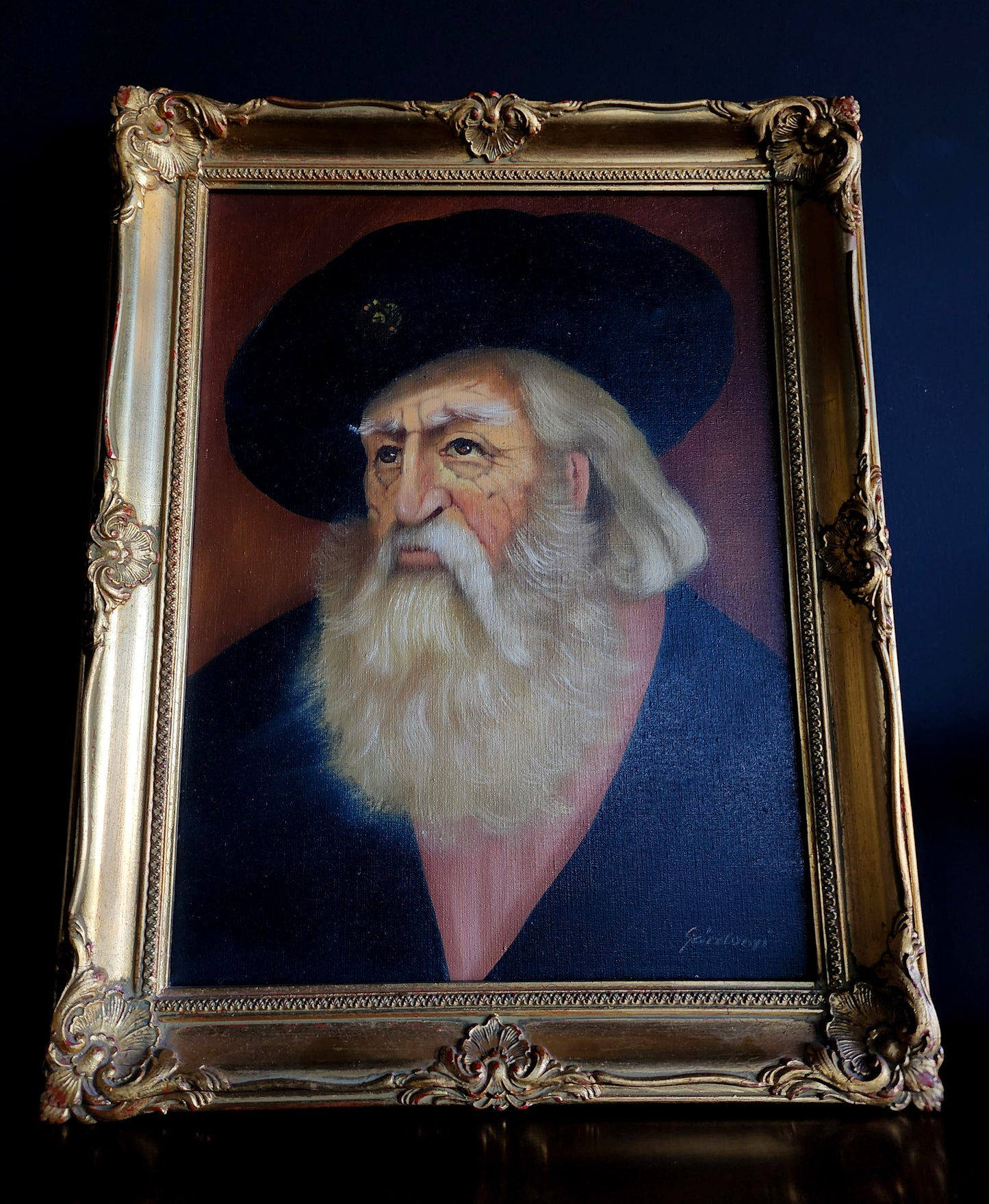 Bearded Man in a Beret Original Oil Painting - Reclaimed Mt. Goods